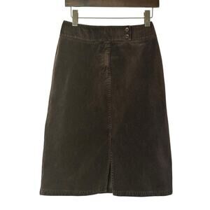 Harold’s Corduroy Skirt Chocolate Brown Size 4 Stretchy Front Slit TINY FLAW